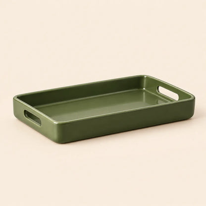 Verdelique olive-green rectangular serving tray with integrated handles