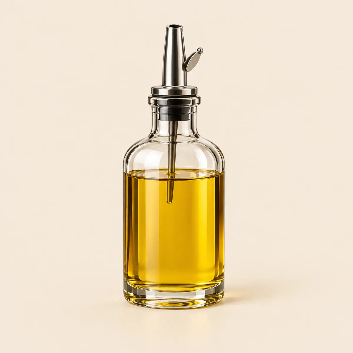 Verdelique clear glass oil dispenser filled with golden cooking oil