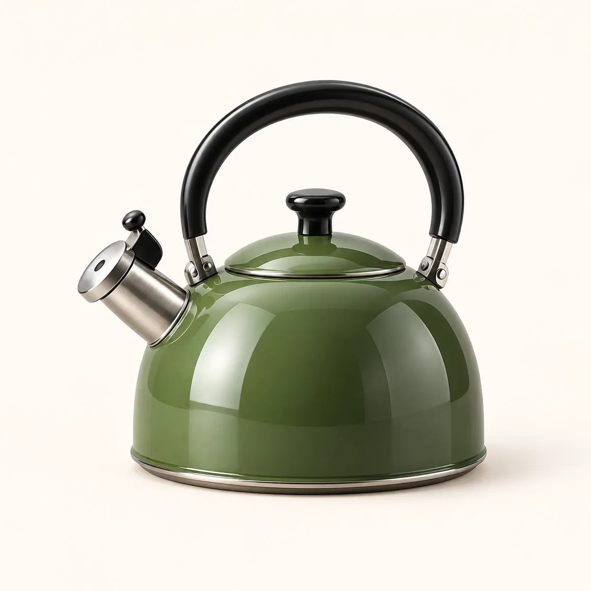 Open olive-green kettle showing its wide filling opening