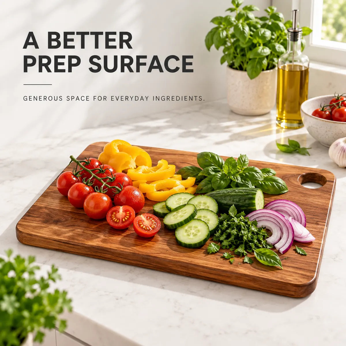 Wooden cutting board used for everyday kitchen preparation