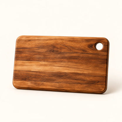 Wooden cutting board on a warm ivory background